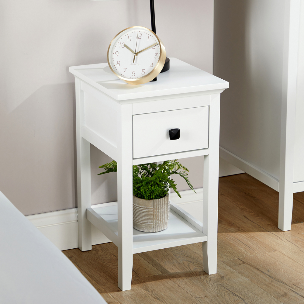 Home Source Single Drawer White Bedside Table Image 6