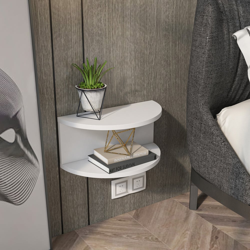 Decorotika Bella Single Shelf White Floating Bedside Table Image 6