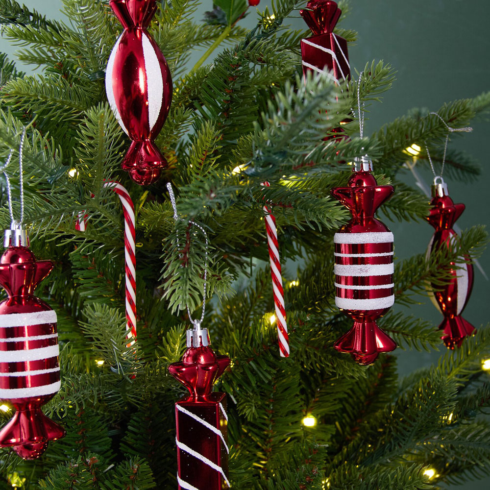 Pack of 6 Sweet Hanging Decorations Red and White Image 2