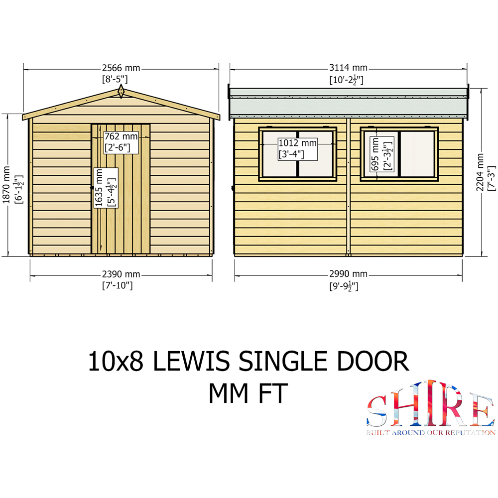 Shire Lewis 10 x 8ft Wooden Shiplap Apex Shed Image 7