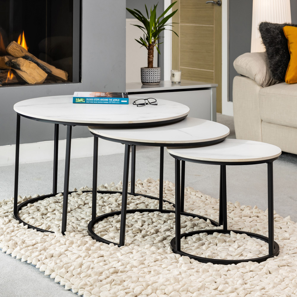Artemis Home Orbis White Marble Effect Nest of Table Set of 3 Image 3