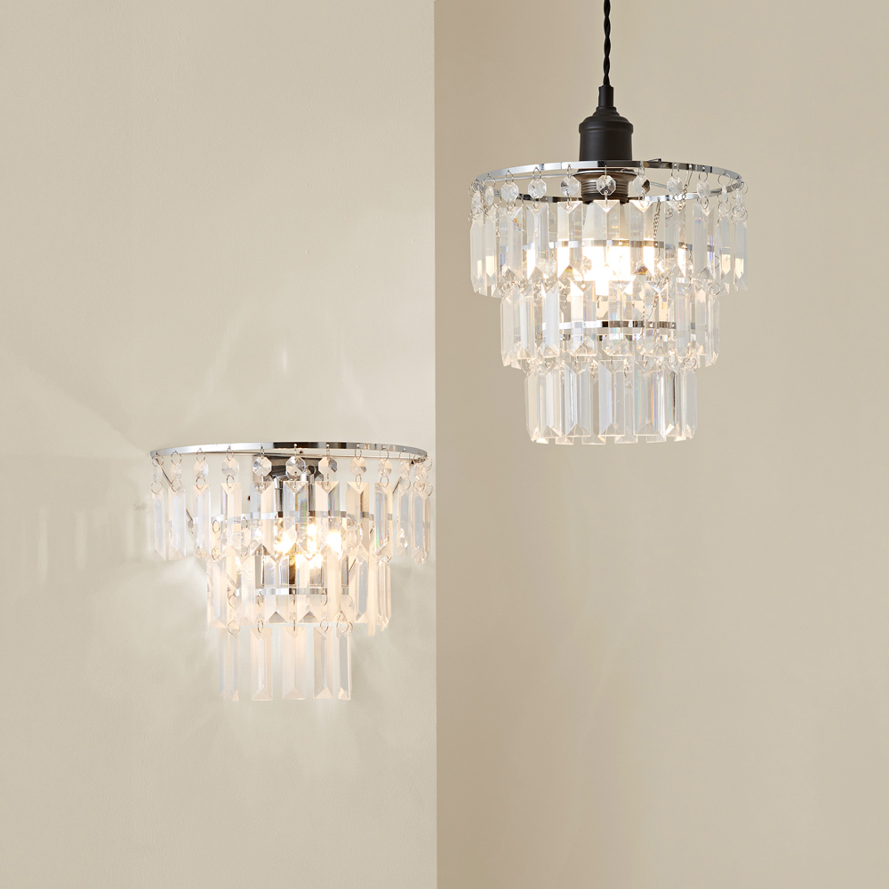 ValueLights Kelsks Clear Acrylic Jewel Droplet Chrome Wall Light with LED Bulb Image 7