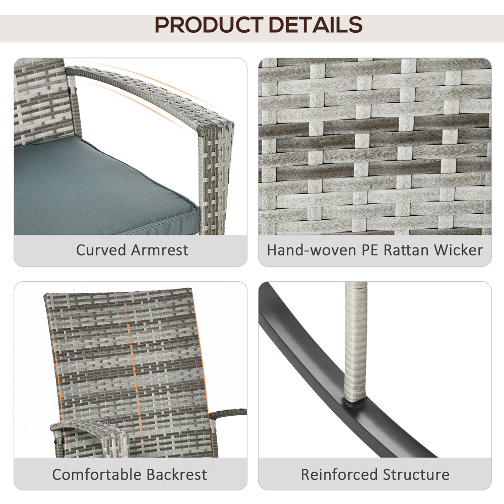 Outsunny Light Grey PE Rattan Rocking Chair with Cushion Image 7