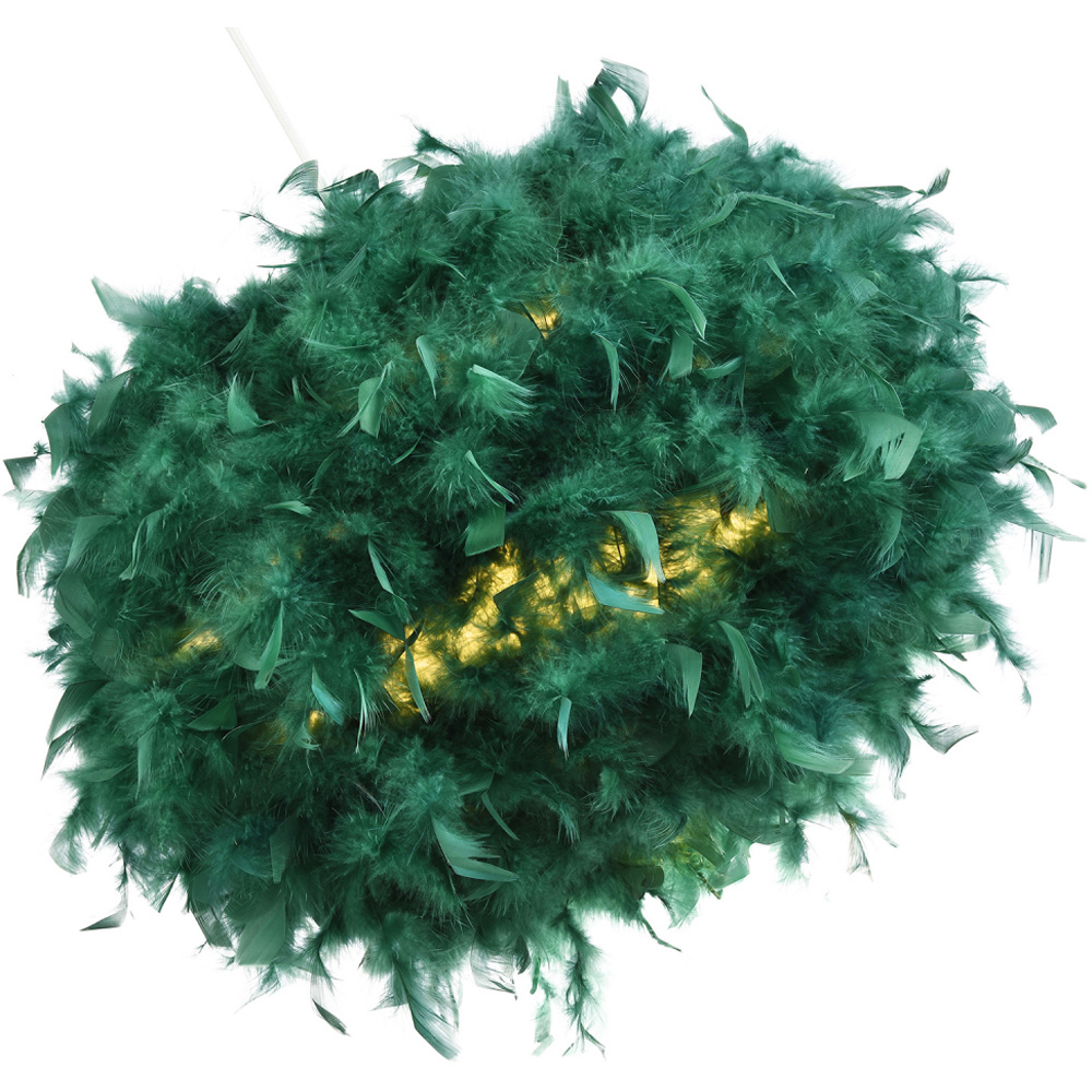 Happy Homewares Green Real Feather Decorated Pendant Shade Large Image 3