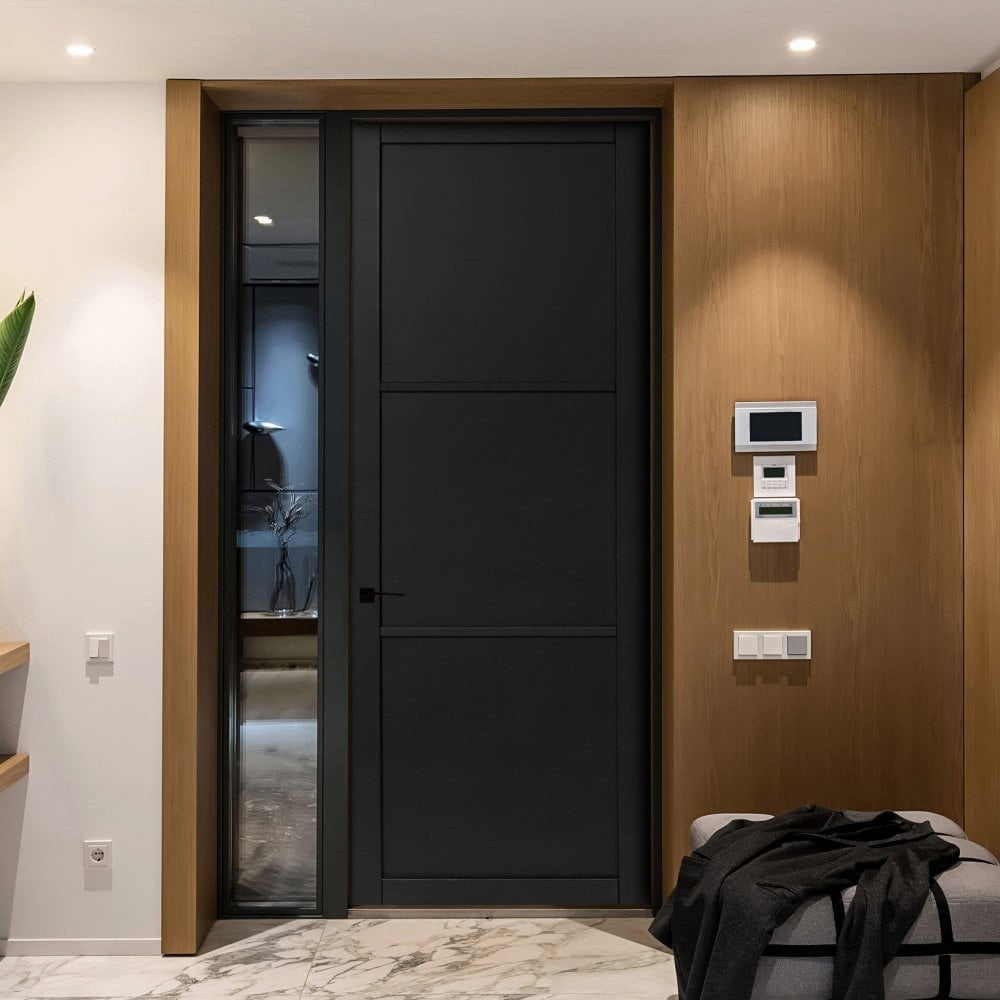 Jet Black Fully Finished Industrial Studio 3 Panel Internal Door 1981 x 838 x 35mm Image 2