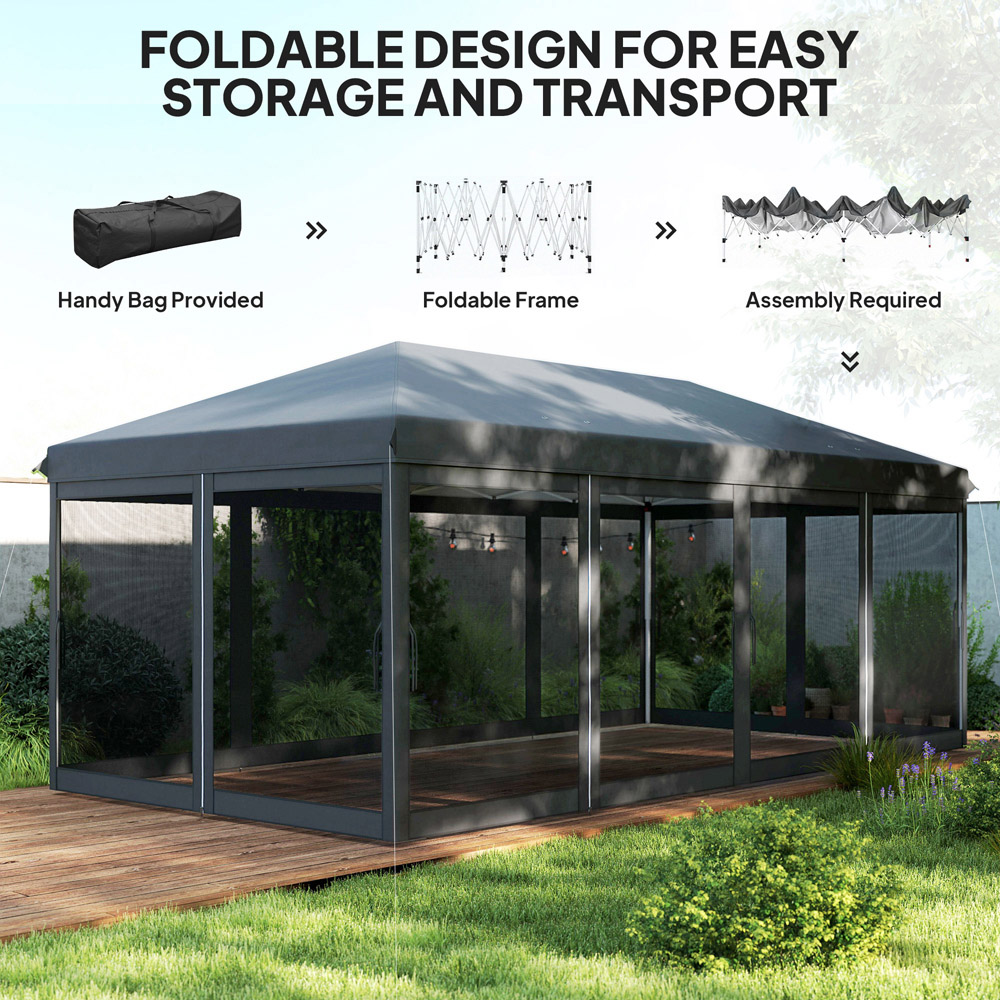 Outsunny 6 x 3m Black Canopy Tent with 6 Removable Sidewalls Image 4