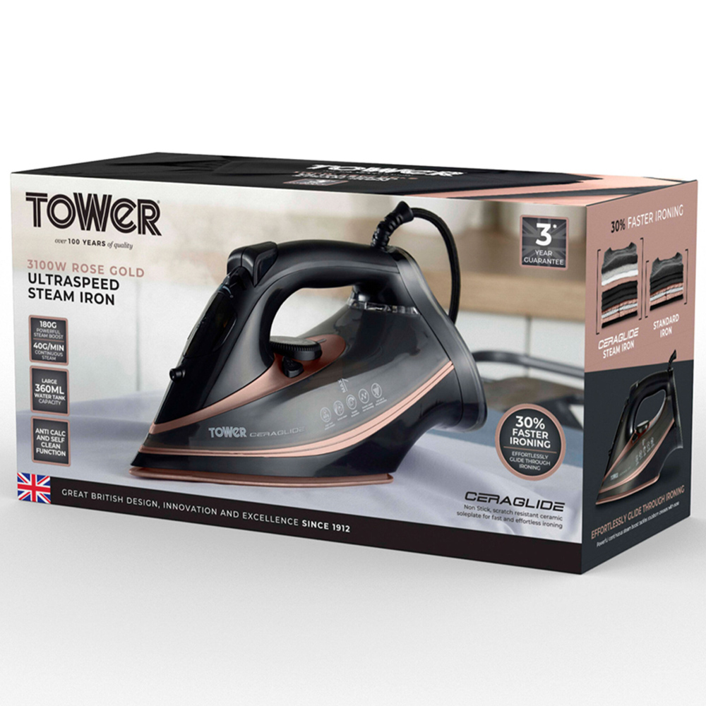 Tower CeraGlide Black and Rose Gold Ultra Speed Iron 3100W Image 2