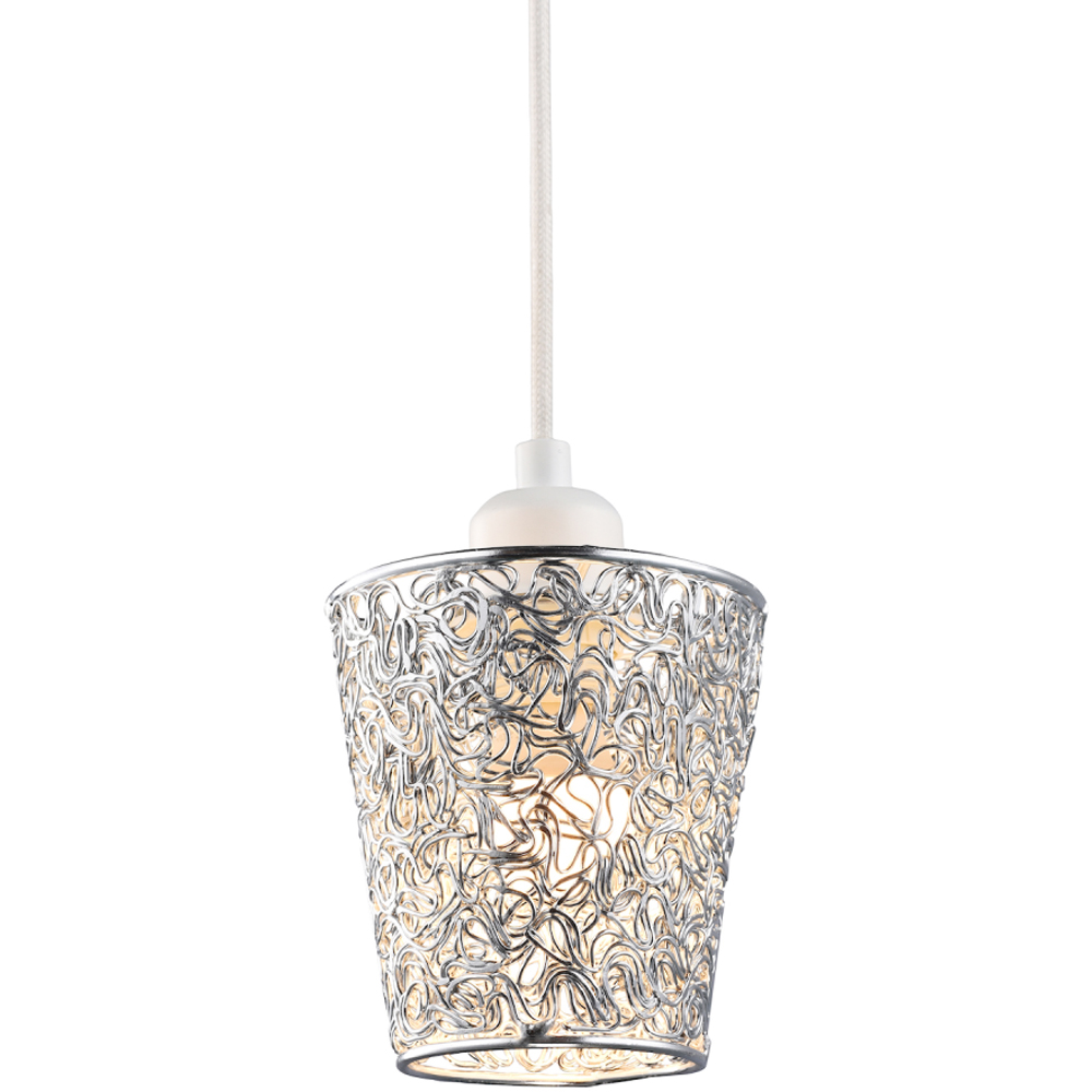 Happy Homewares Industrial Twisting Metal Polished Silver Cone Shape Pendant Shade Image 4