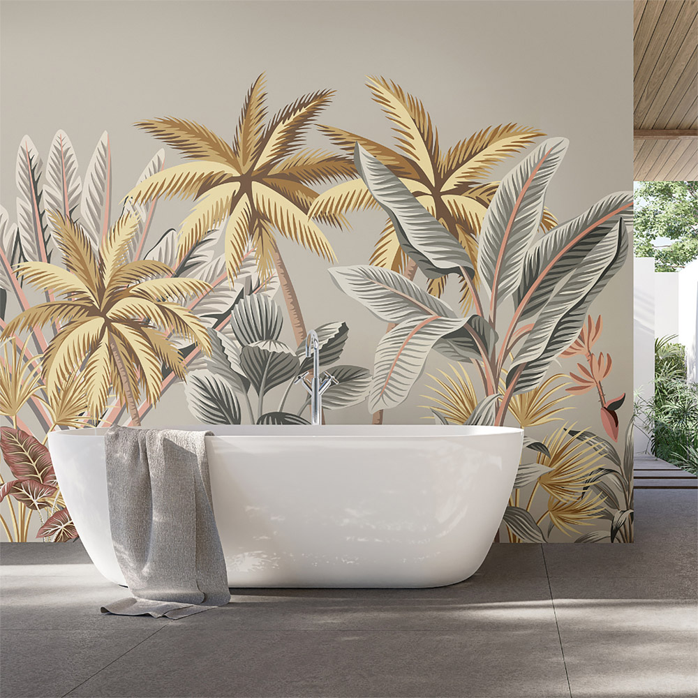 Origin Murals Tropical Palm Trees Grey Wall Mural Image 1