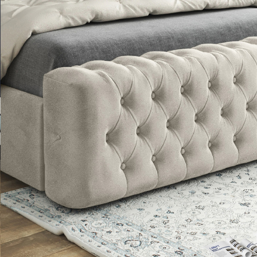 Marino Silver Small Double Velvet Upholstered Bed Frame with Mirrored Headboard Image 4