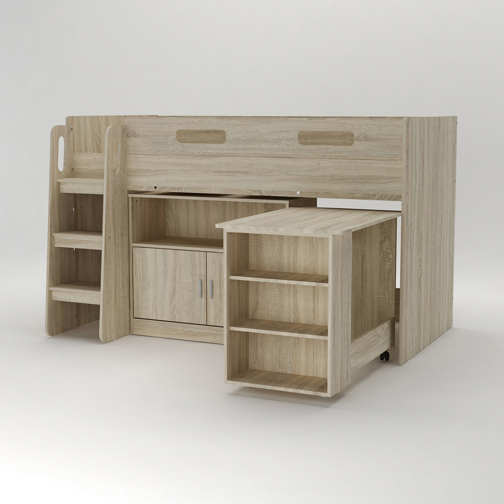 Kidsaw Oak Mid Sleeper Cabin Bed with Desk Cupboard and Storage Image 3