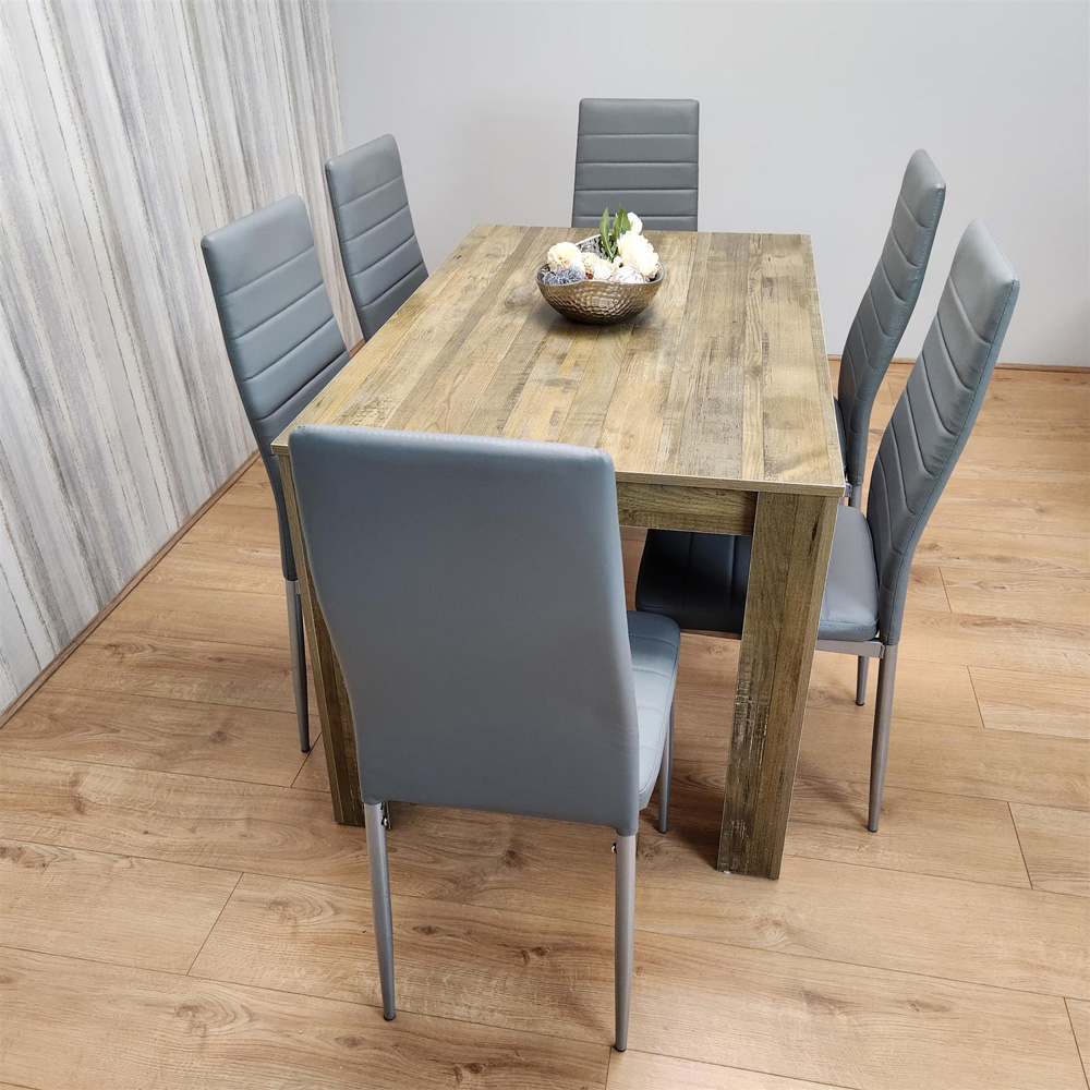 Portland 6 Seater Dining Set Rustic Effect and Grey Leather Image 5