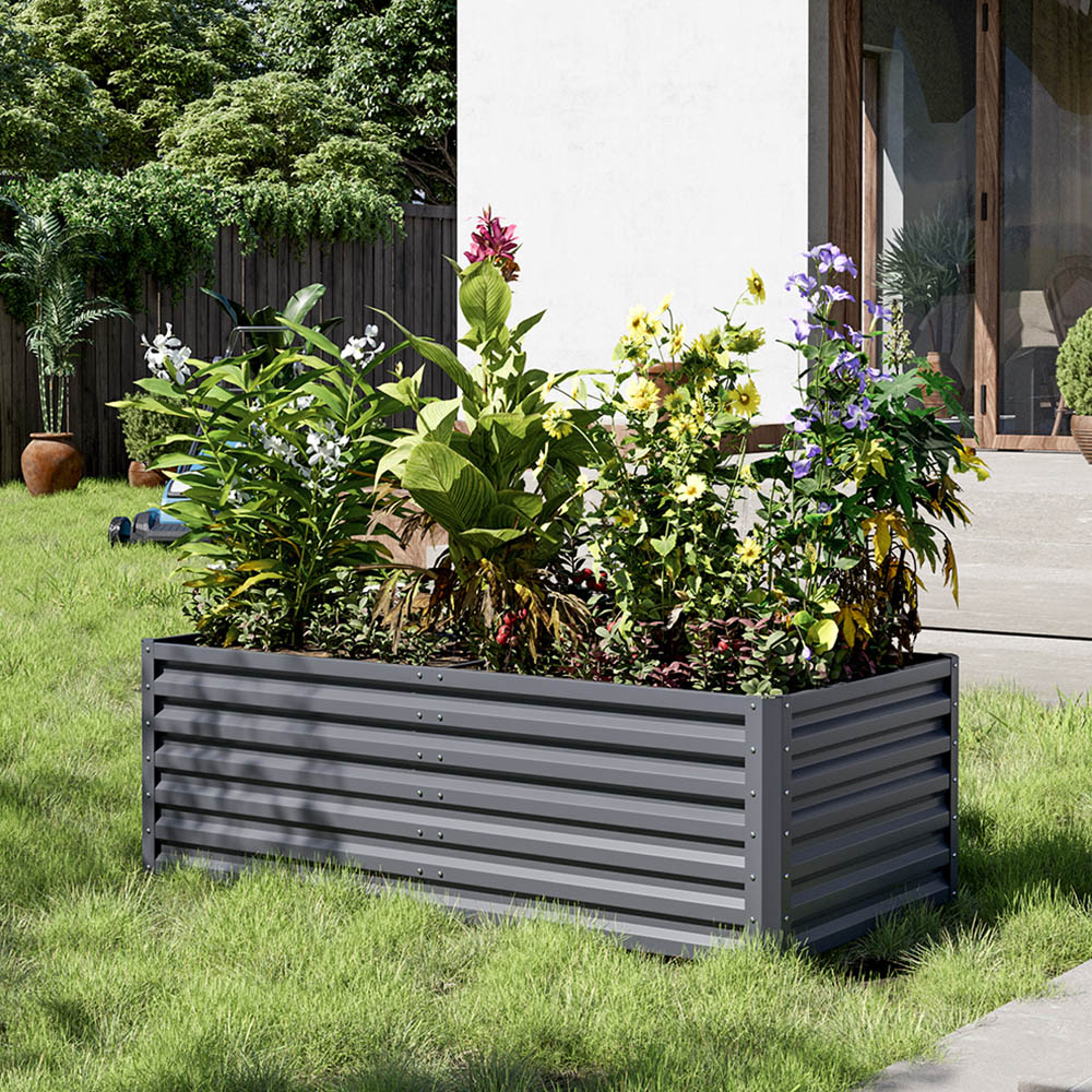 Living and Home Grey Rectangle Galvanised Steel Raised Garden Bed 180 x 90cm Image 7
