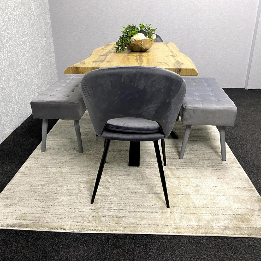 Kosy Koala 6 Seater MDF and Tufted Velvet Dining Table Set with Benches Grey Image 5