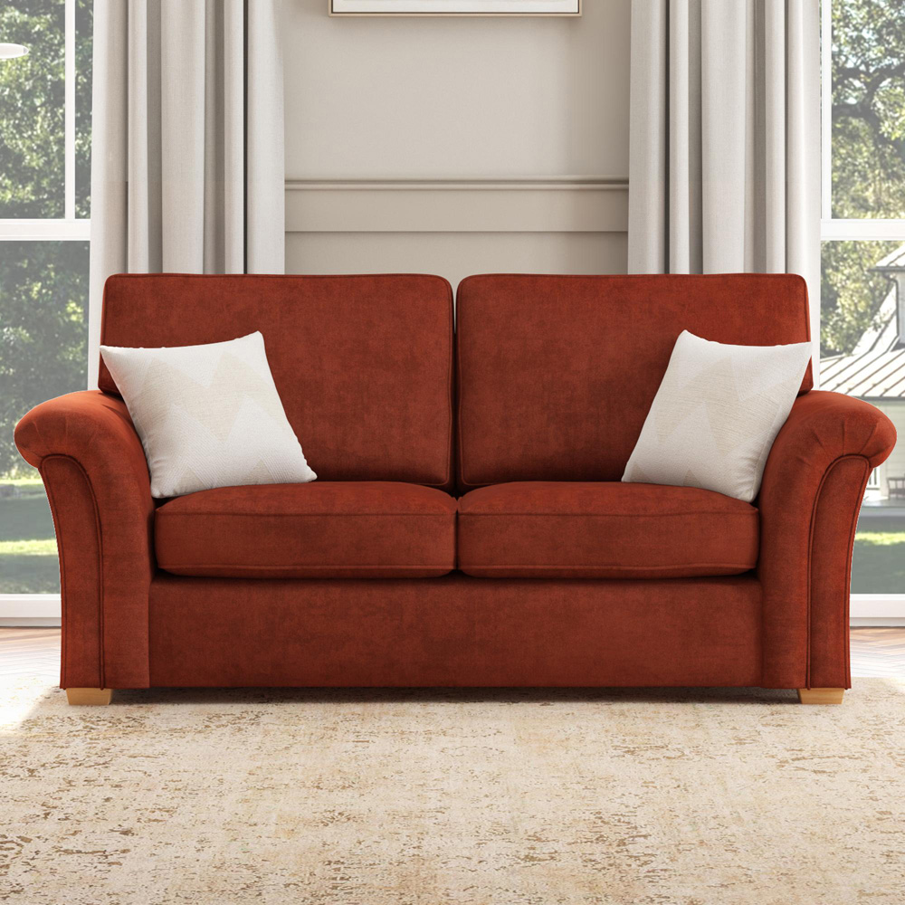 Castleacre 3 Seater Marmalade Plush Velvet Fixed Back Sofa Image 5