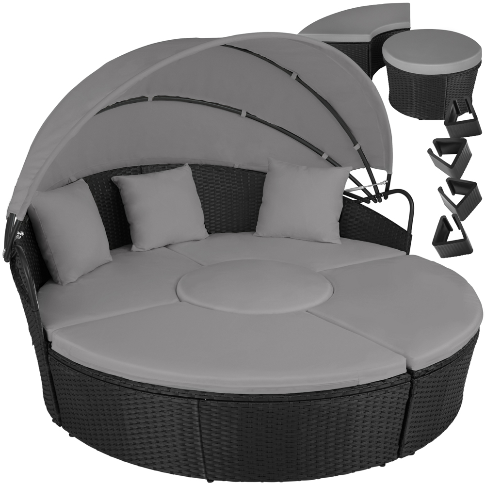 tectake Santorini Black Modular Sun Lounger with Shade Canopy Image 2