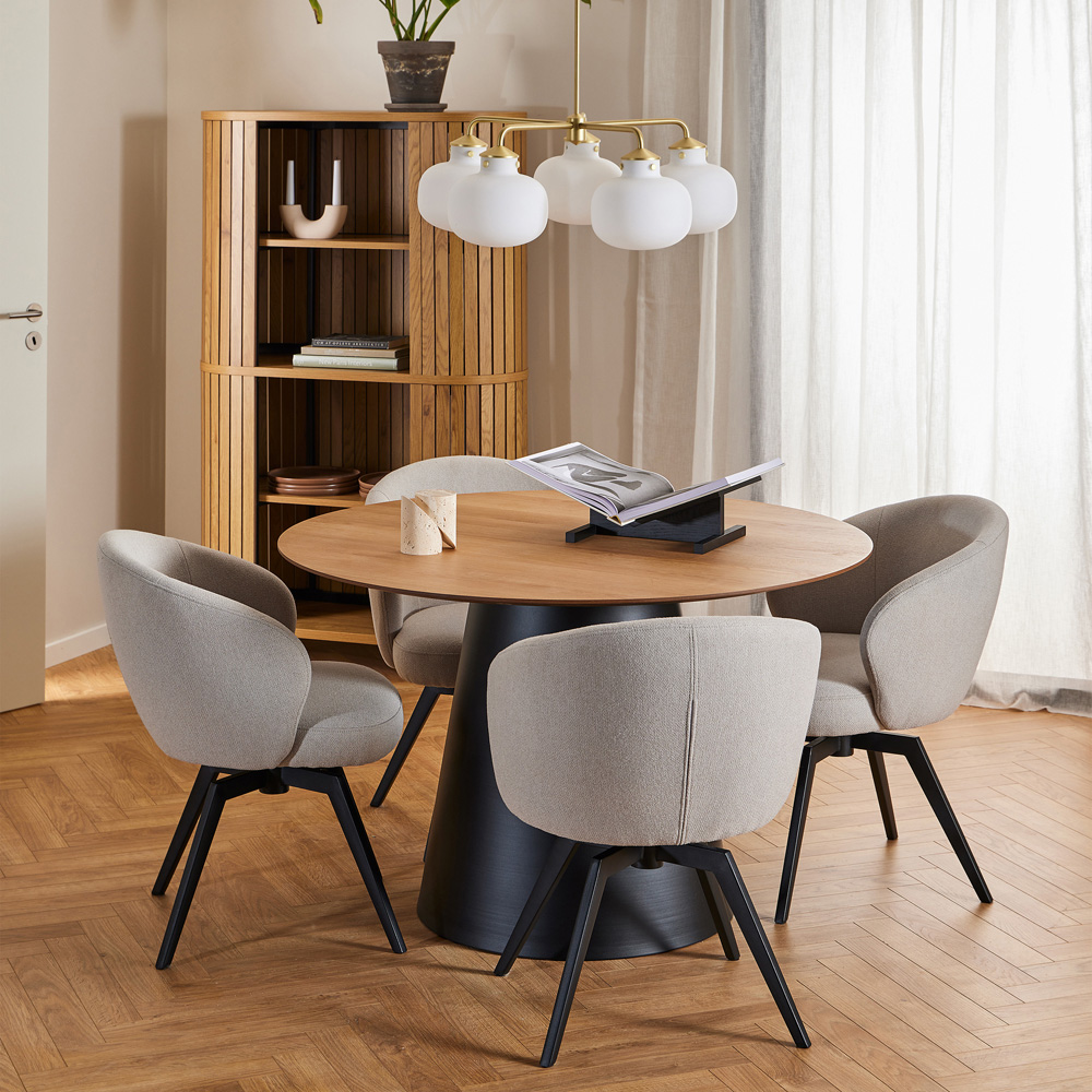 Florence Soli 4 Seater Round Dining Table Set Oak Black and Beige Image 9