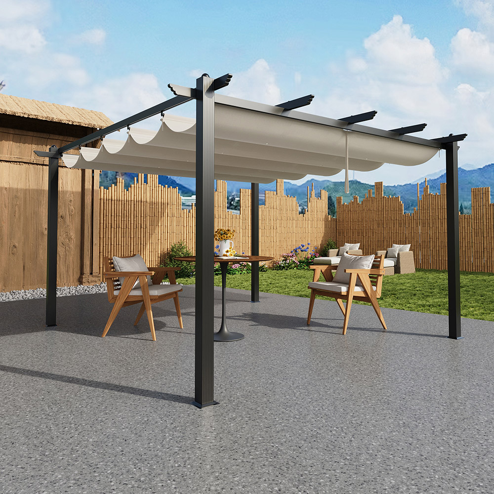 Living and Home 4 x 4m Beige Aluminium Pergola with Retractable Roof Image 7