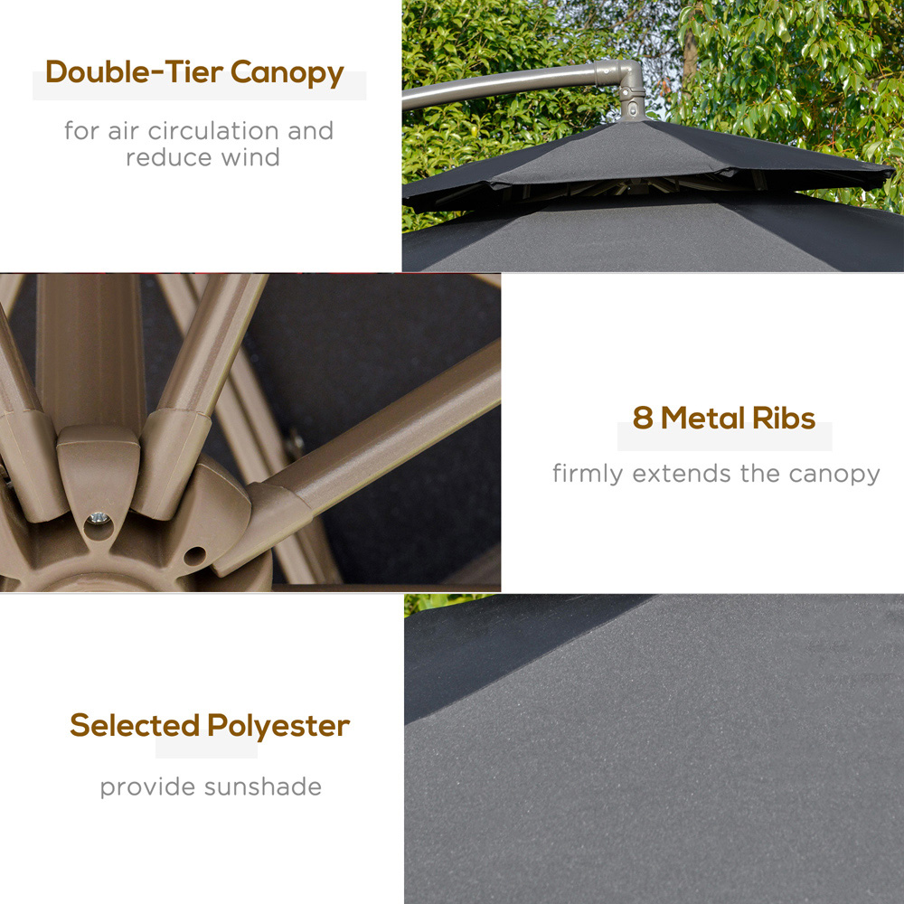 Outsunny Black Double Tier Cantilever Banana Parasol with Cross Base 2.7m Image 6