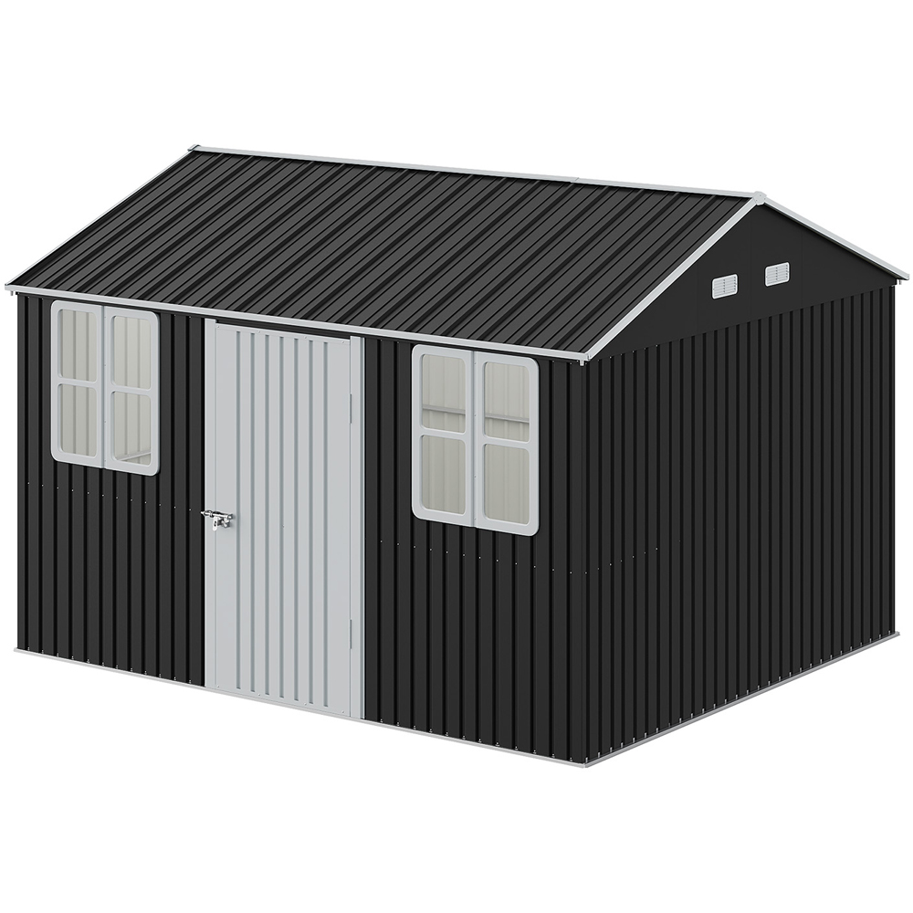 Living and Home 12 x 10ft Metal Apex Garden Storage Shed with 2 Windows Image 1