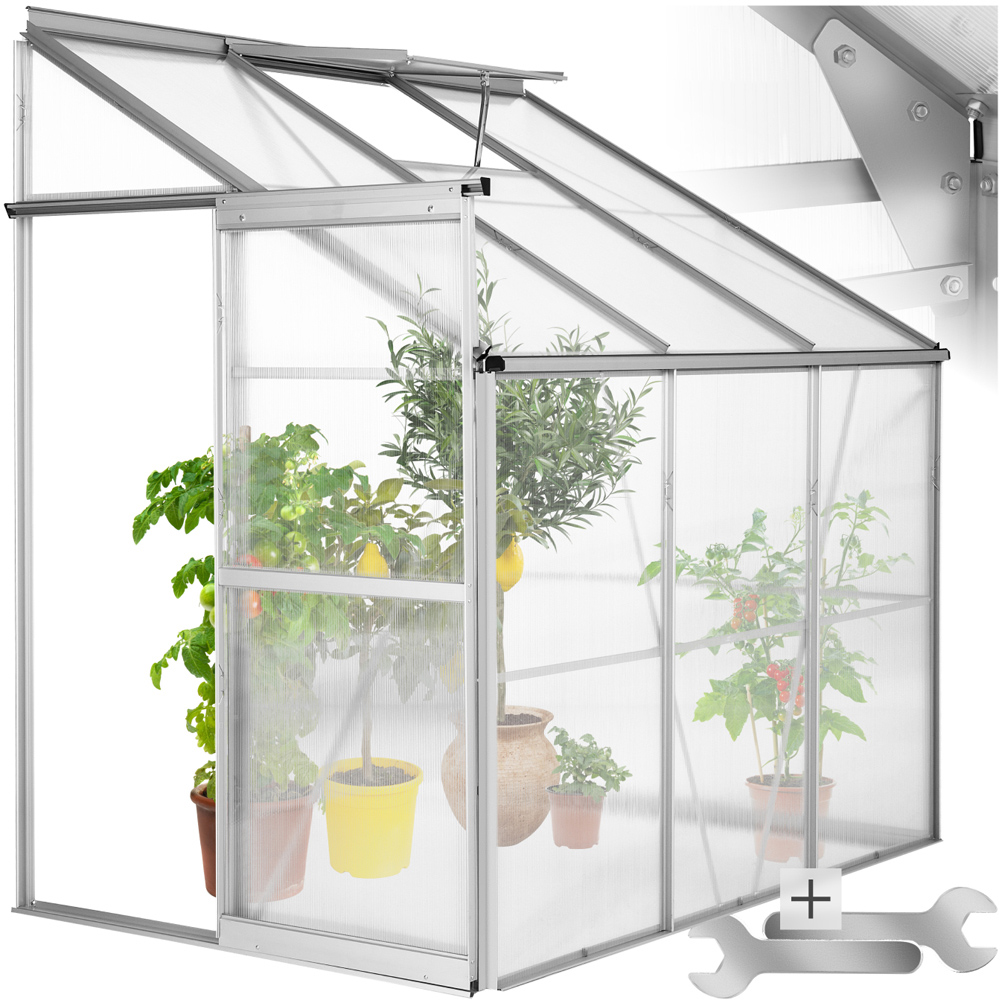 tectake Aluminium Frame Skylight 6.2 x 4ft Greenhouse with Lean-To and Sliding Door Image 2