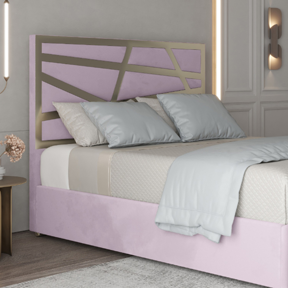 Arabella Pink Super King Size Velvet Upholstered Metal Bed Frame with Panelled Headboard Image 3