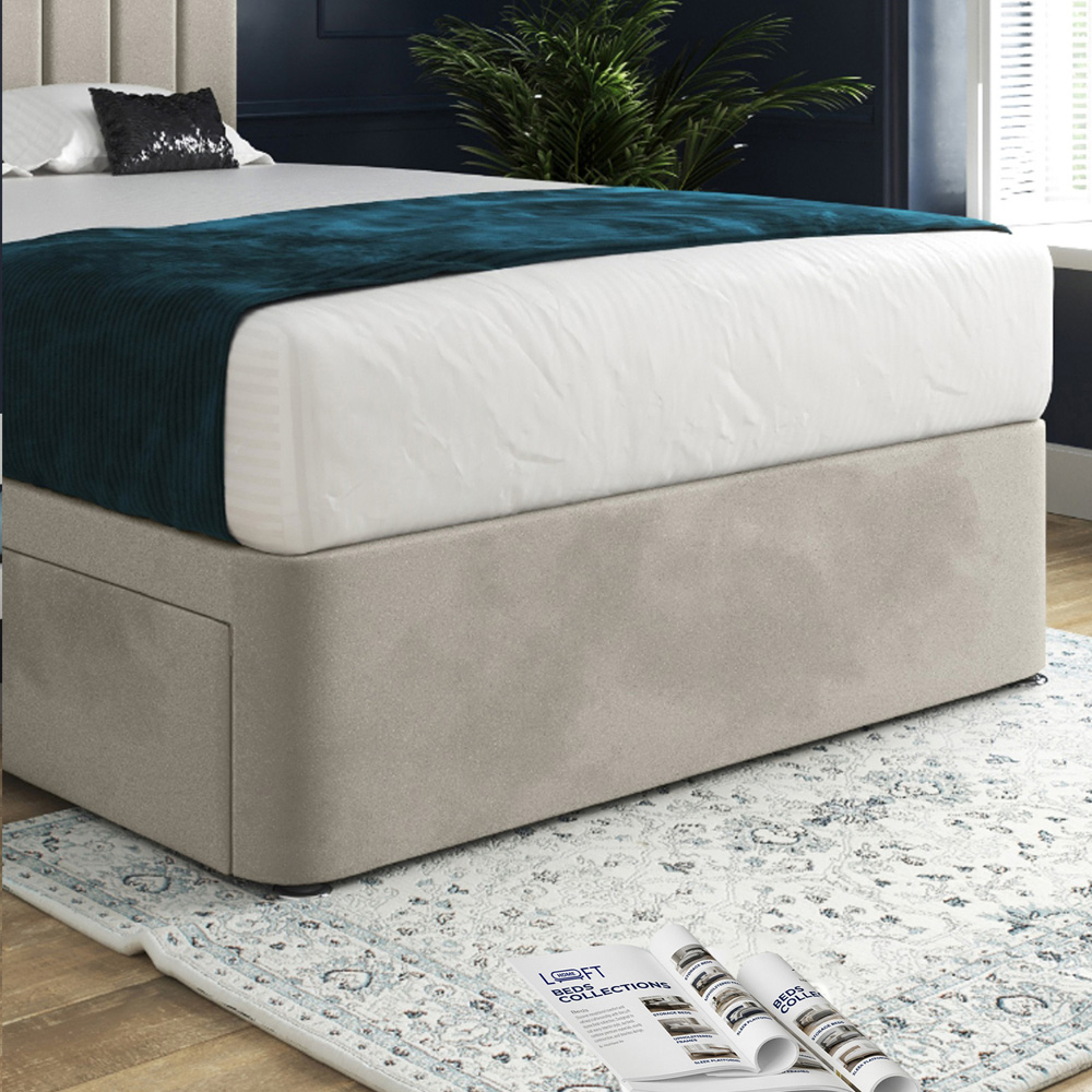Marcelo Silver Small Double Velvet Upholstered Divan Bed Frame with Linear Headboard Image 4