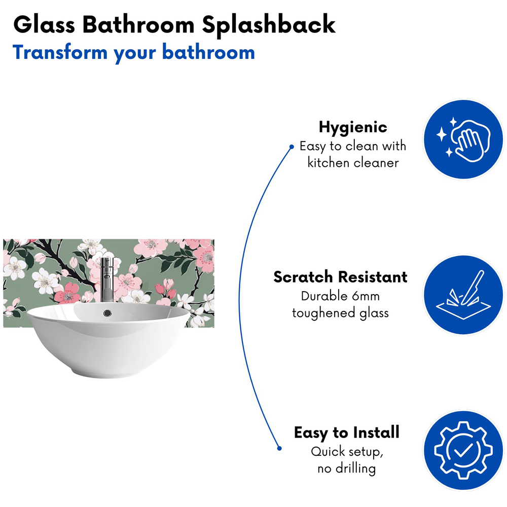 Warren Reed Designer Pink Floral Abstract Pattern Glass Bathroom Splashback 25 x 60cm Image 4