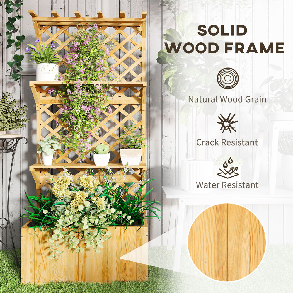 Outsunny 52L 2 Shelf Natural Wooden Raised Garden Bed with Trellis 177 x 33 x 76cm Image 7