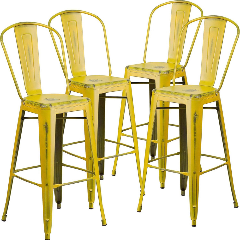 FWStyle Yellow Steel Bar Stools Set of 4 Image 2