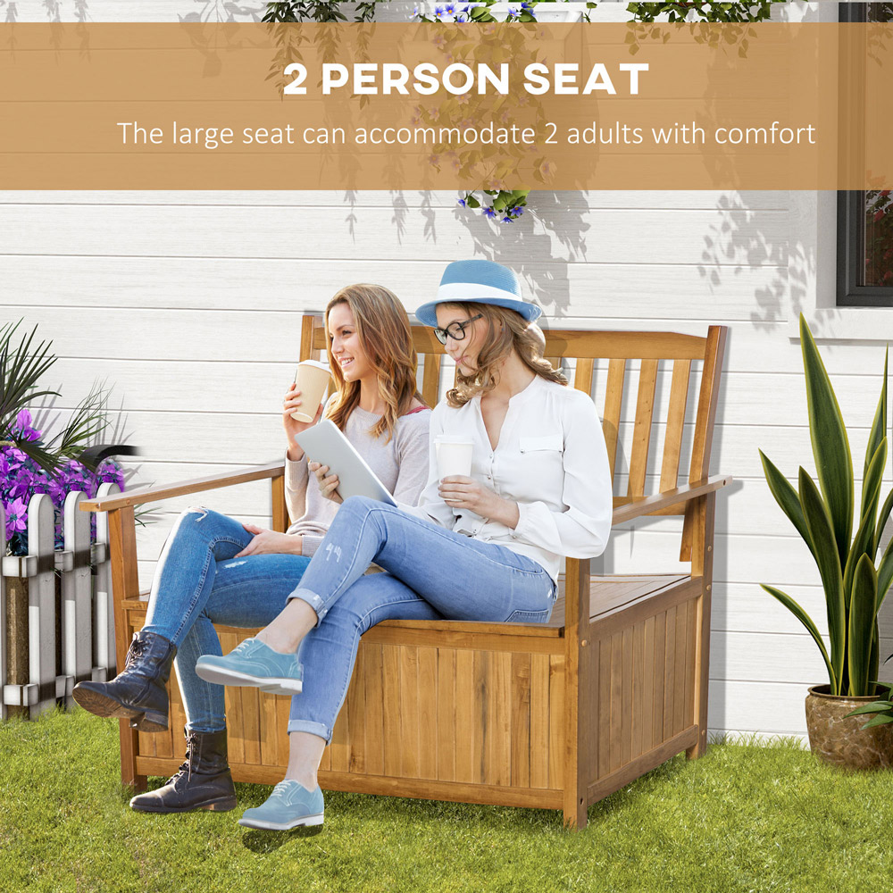 Outsunny 2 Seater Natural Wooden Storage Bench Image 4