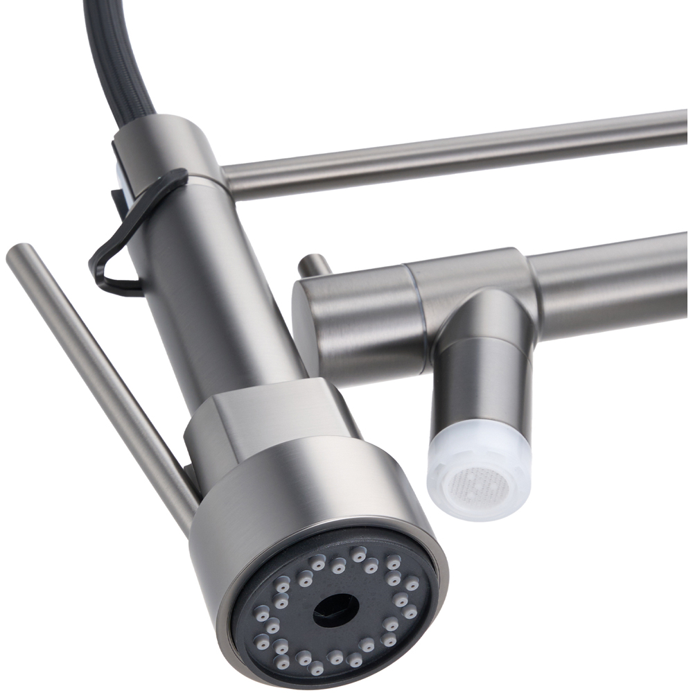 Living and Home Gunmetal Grey 304 Stainless Steel Dual Spout Swivel Kitchen Faucet with LED Light Image 4