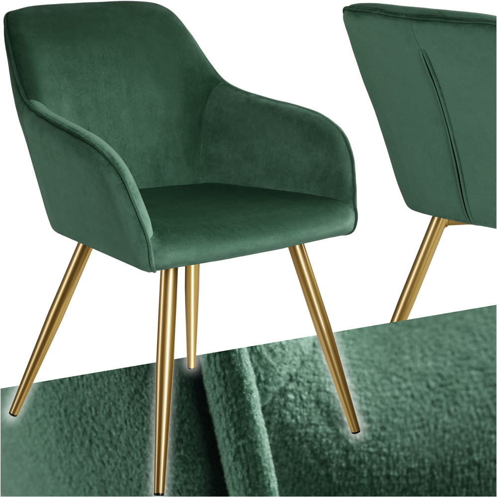 tectake Marilyn Dark Green and Gold Velvet Look Padded Accent Chair Image 2