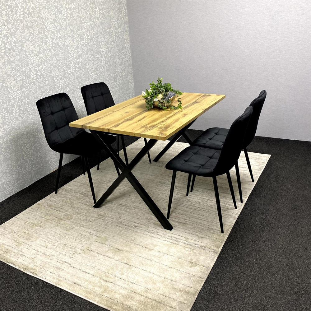 Kosy Koala 4 Seater MDF and Velvet Dining Table Set Black Image 6