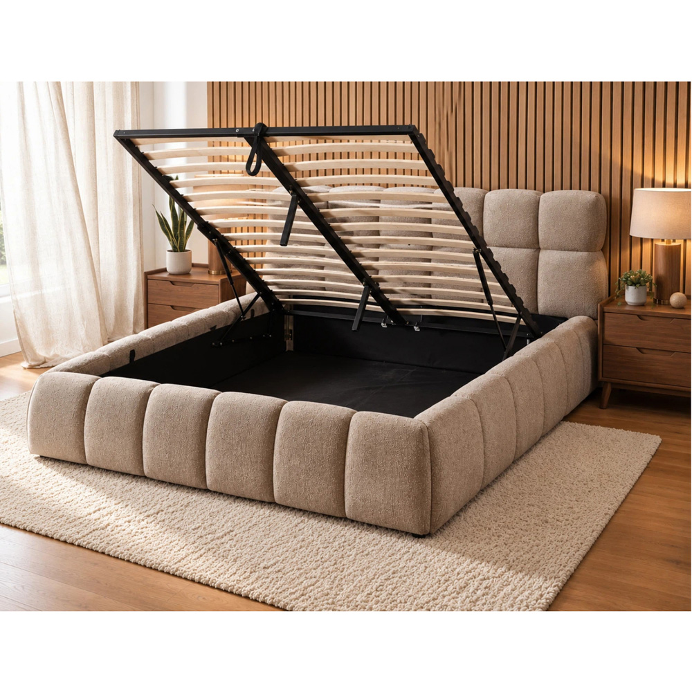 Indoor Living The Maya Beige Double Plush Upholstered Ottoman Bed Frame Image 8