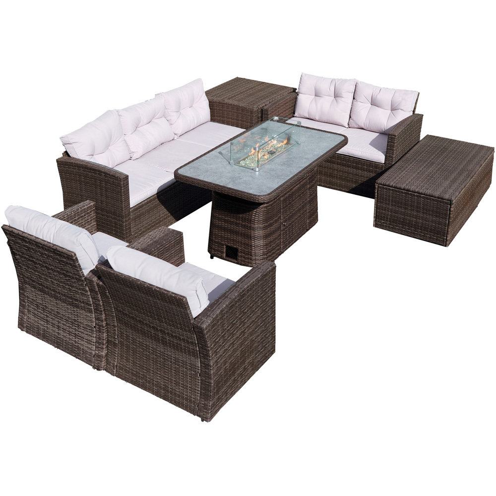 Direct Wicker Brown 7 Seater Rattan Garden Sofa Set with Rising Fire Pit Table and Storage Box Image 2