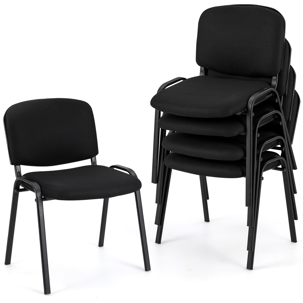 Costway Set of 5 Black Stackable Upholstered Armless Mesh Chair Image 2