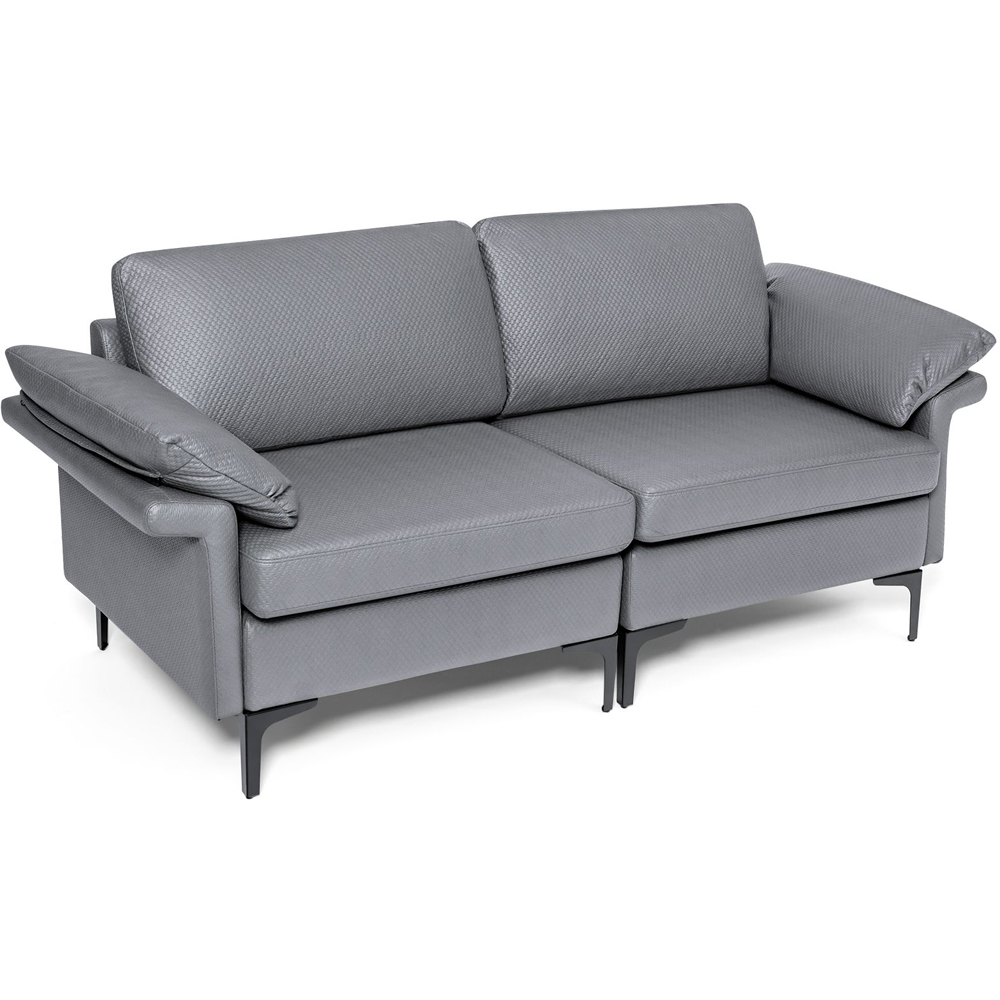 Costway 2 Seater Grey Upholstered Sofa Image 3