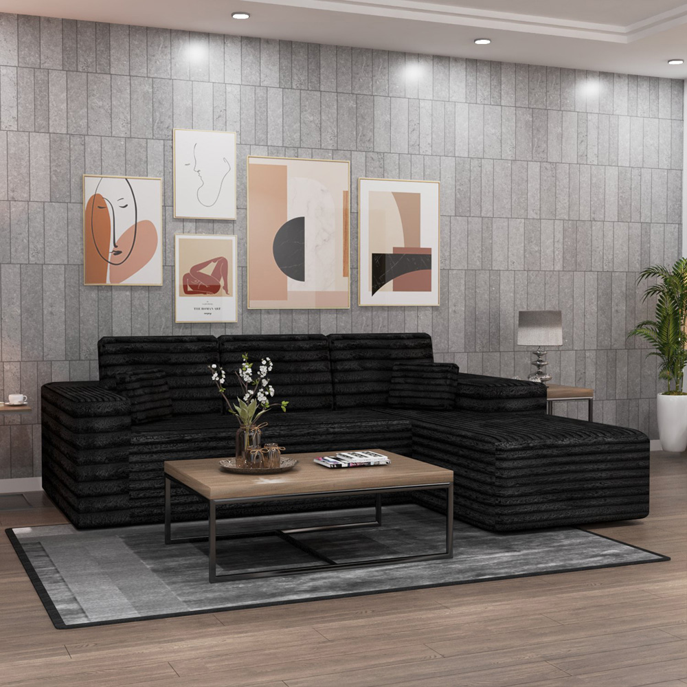M N Furniture Smart 3 Seater Black Right Hand L-Shape Corner Sofa Image 6