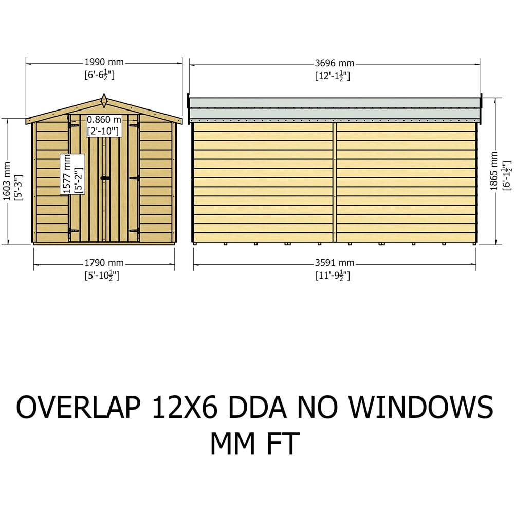 Shire 12 x 6ft Double Door Dip Treated Overlap Apex Shed Image 7