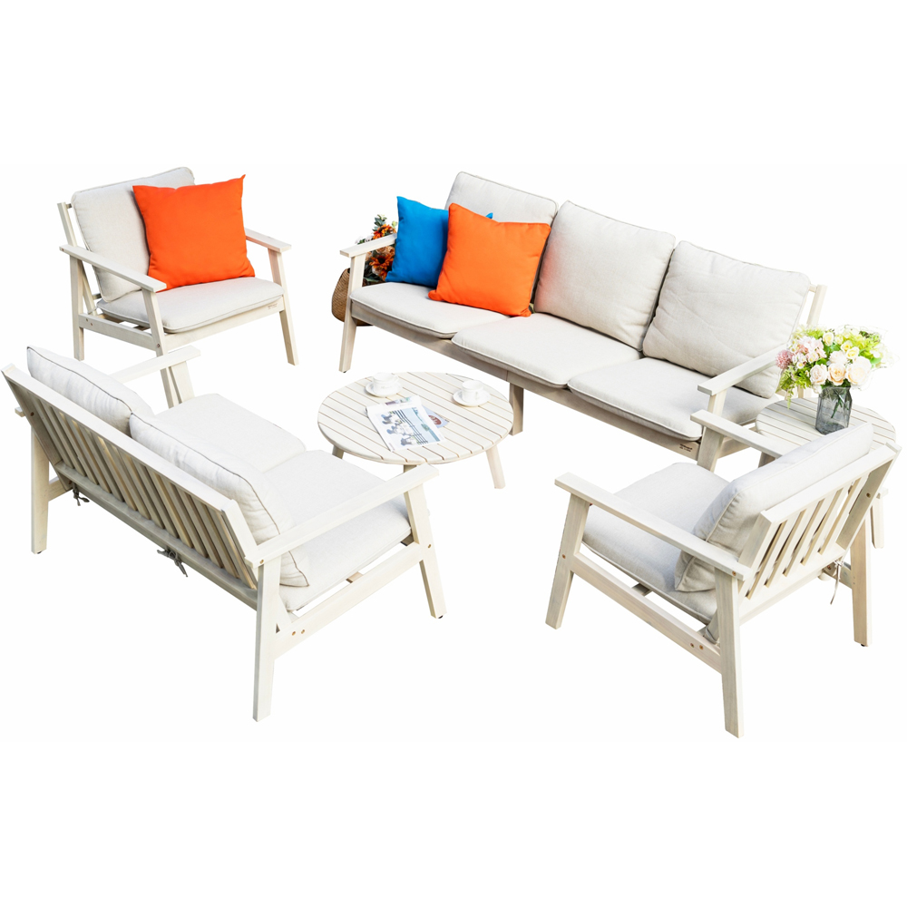 Direct Wicker Naturally Sanded 7 Seater Wooden Garden Sectional Sofa Set Image 2