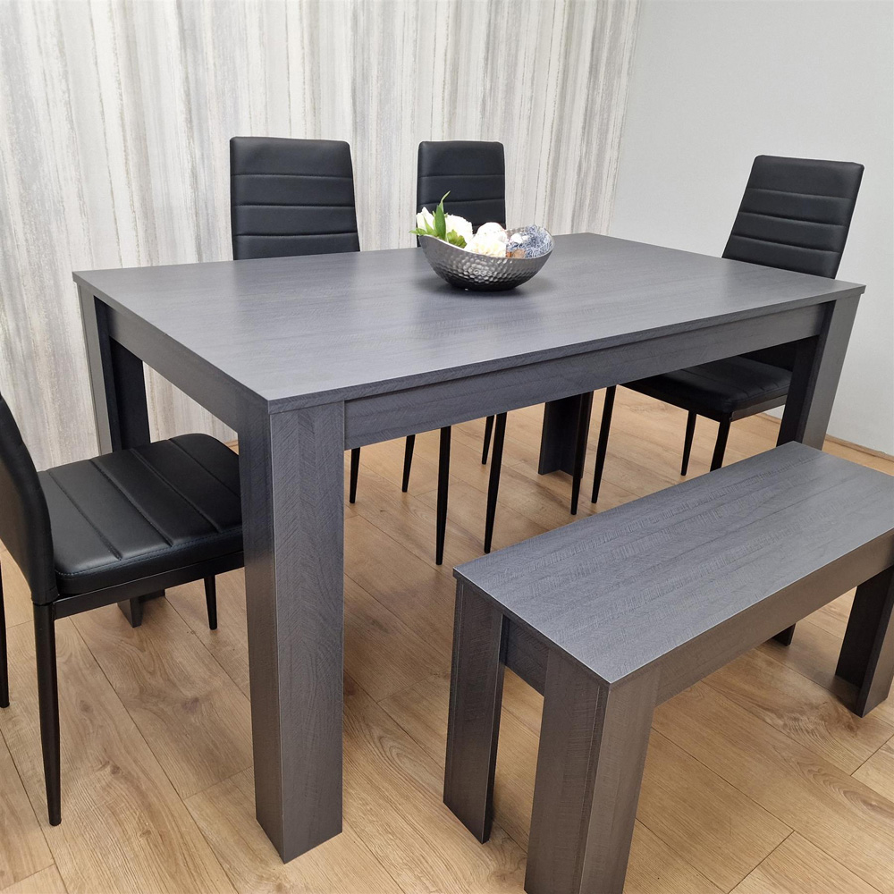 Portland 6 Seater Leather Dining Set Dark Grey and Black Image 6