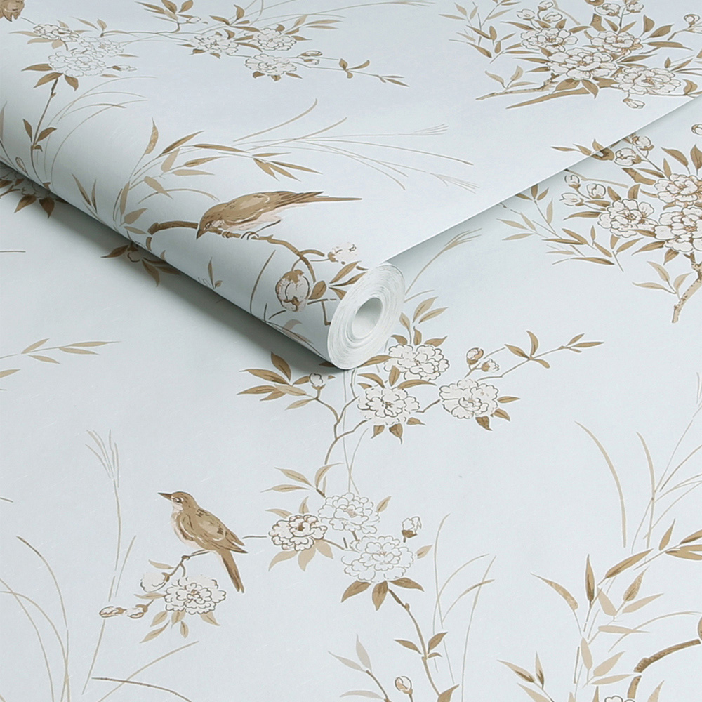 Shabby Chic by Rachel Ashwell® Blue & Gold Bird Chinoiserie Wallpaper Image 2
