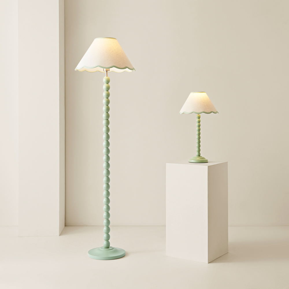 ValueLights Bobbins Natural and Green Scallop Shade Sage Green LED Floor Lamp Image 7