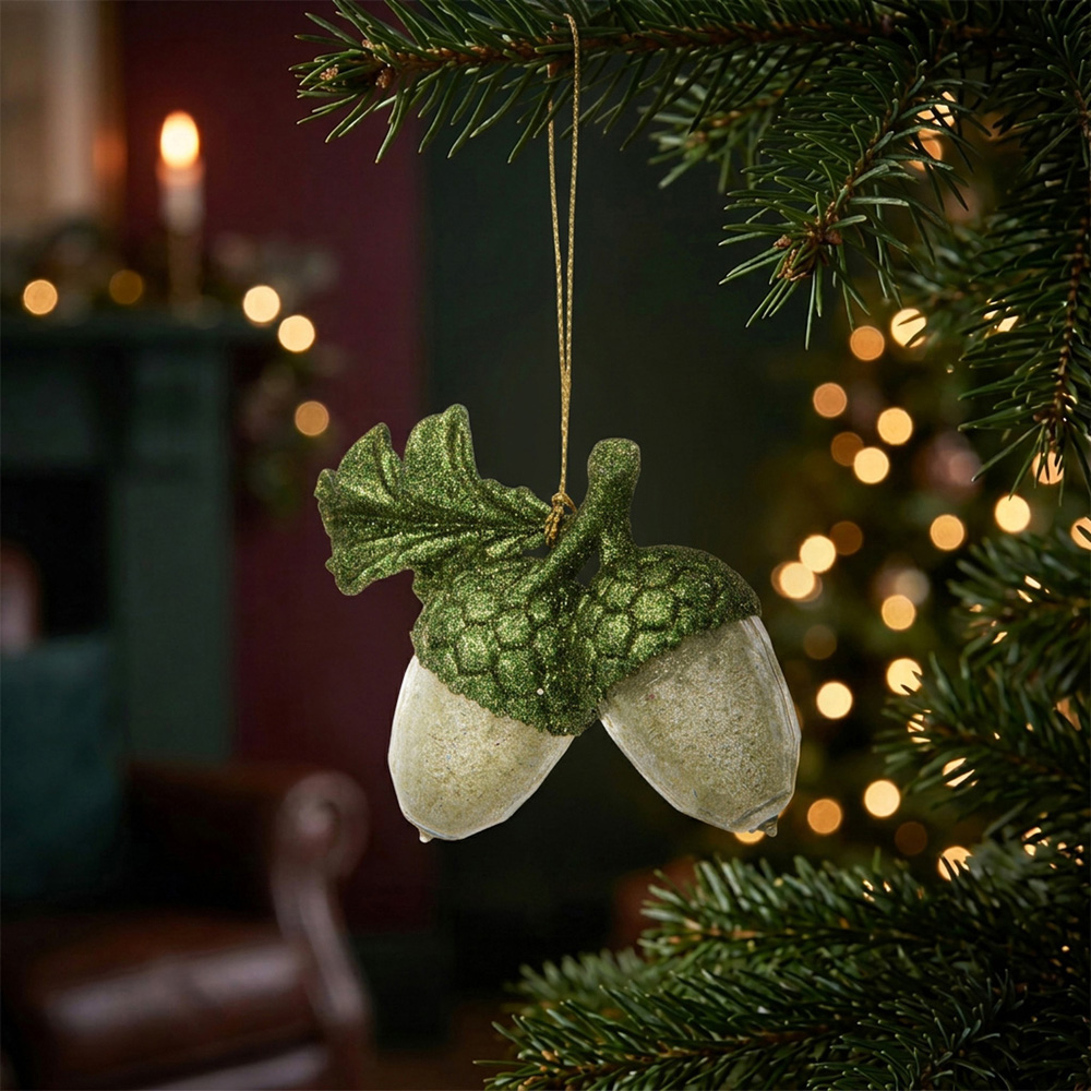 Glitter Acorn Decoration - Green and Gold Image 2