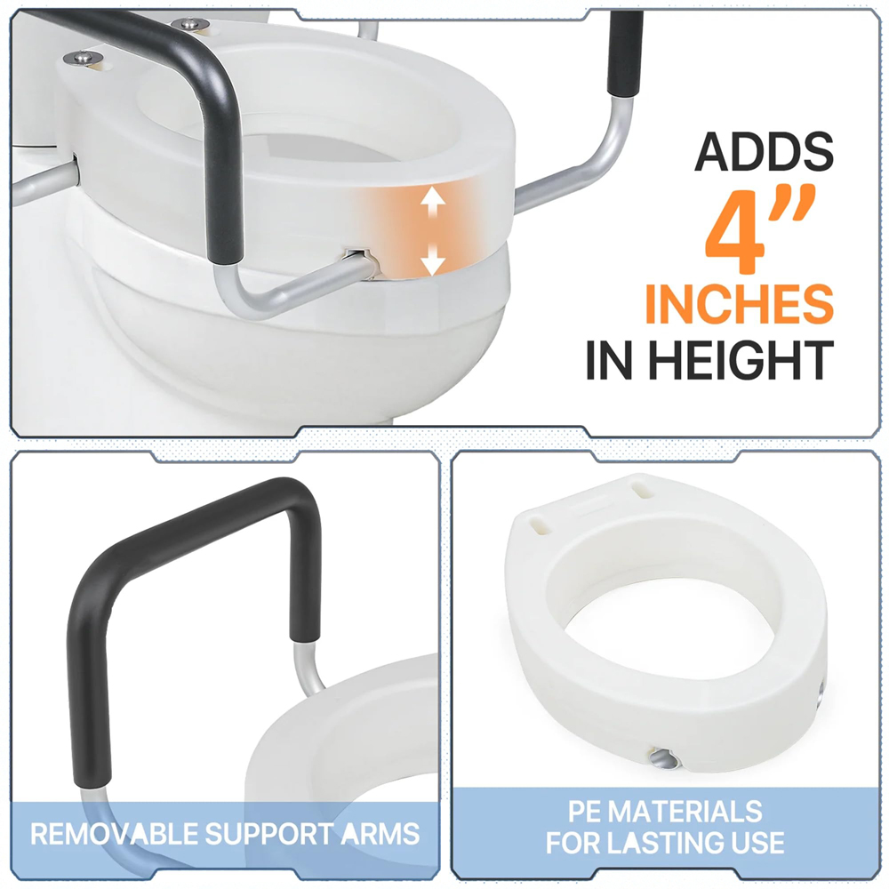 ATEK 4 inch Raised Toilet Seat with Handle and Lid Image 6