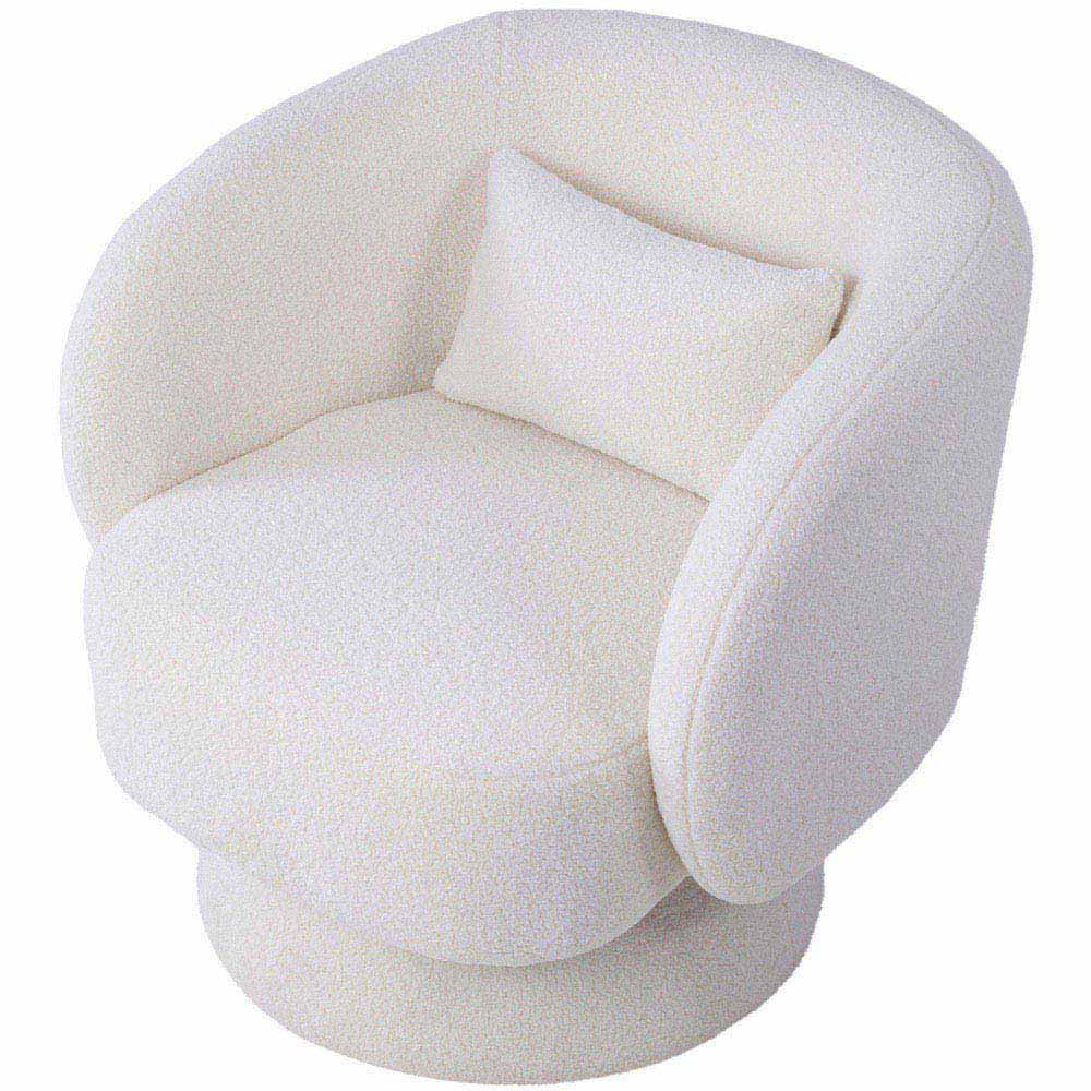 Living and Home White Teddy Fur Upholstered Swivel Chair with Pillow Image 2