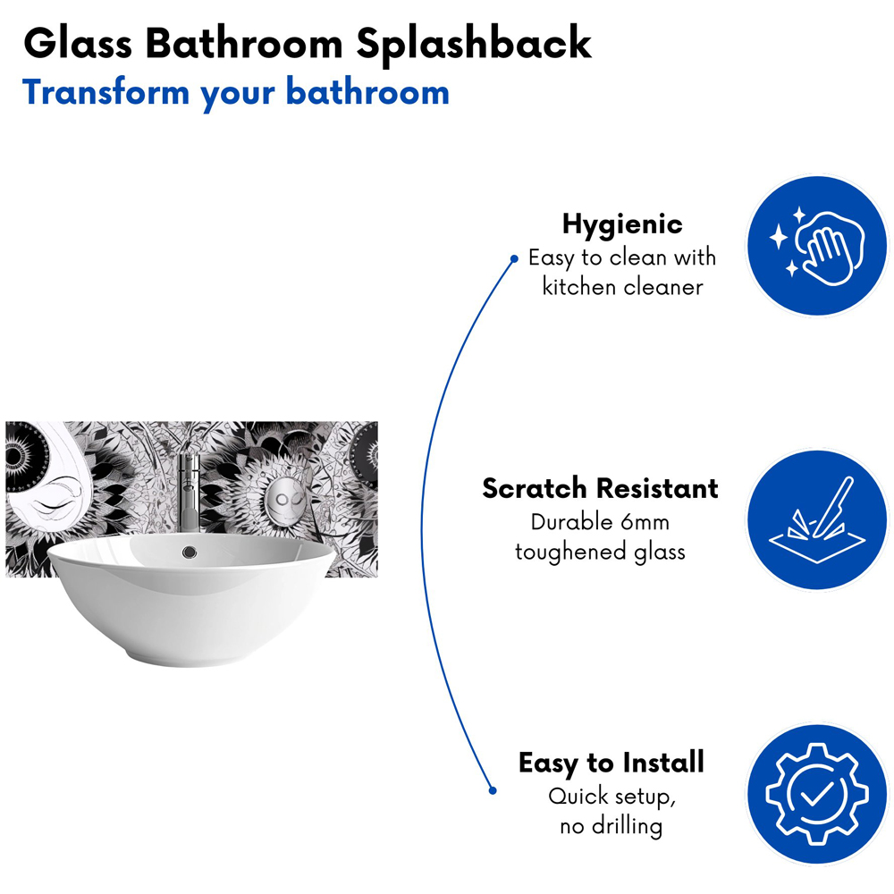 Warren Reed Designer Abstract Moon and Sun Glass Bathroom Splashback 25 x 60cm Image 4