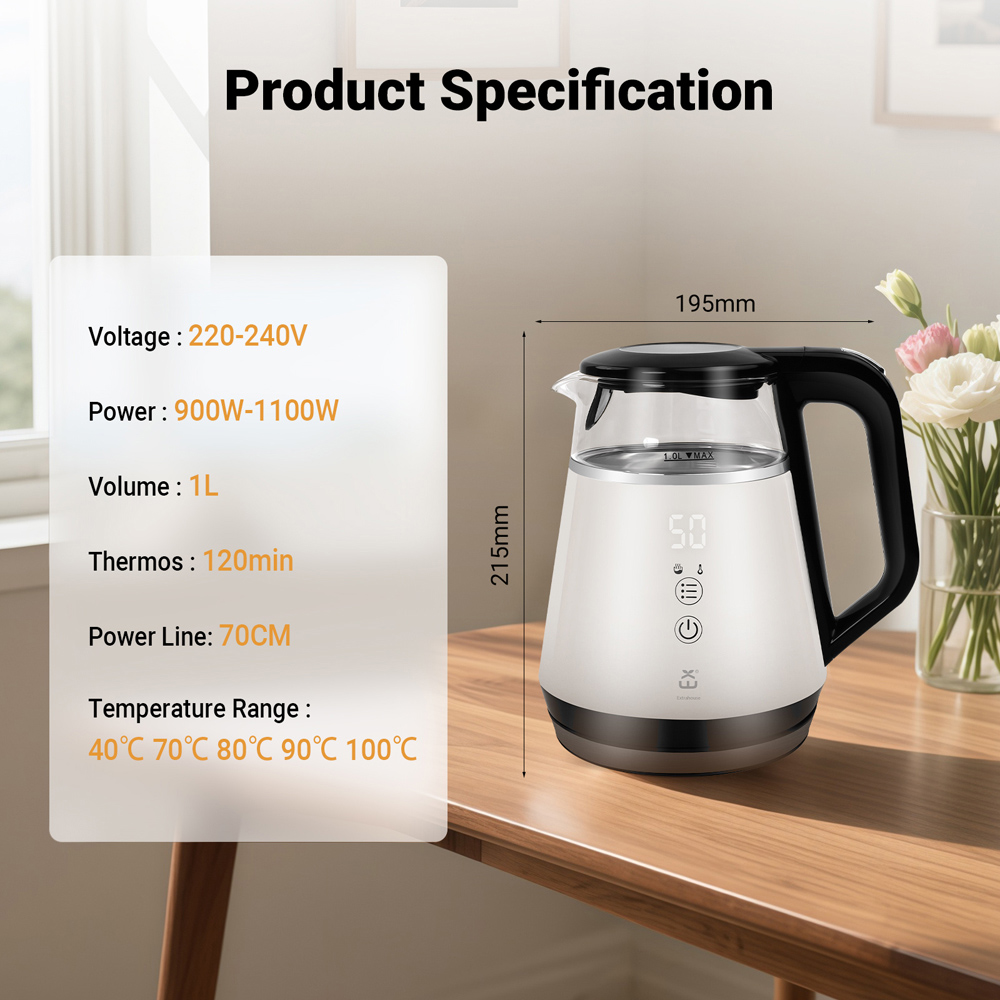 ExtraStar NHHB1006D 1L Cordless Electric Kettle with Digital Temperature Display Image 6