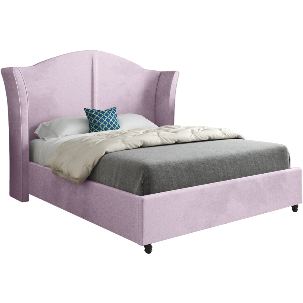 Zampa Small Single Pink Soft Velvet Upholstered Bed Frame with Curved Winged Headboard Image 2